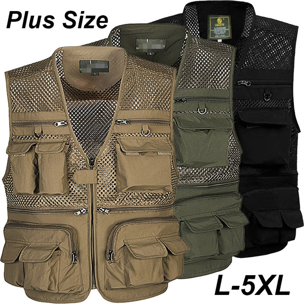 Men's Military Vest Outdoor Photography Multi-pocket Mesh Vest Plus Size L- 5XL