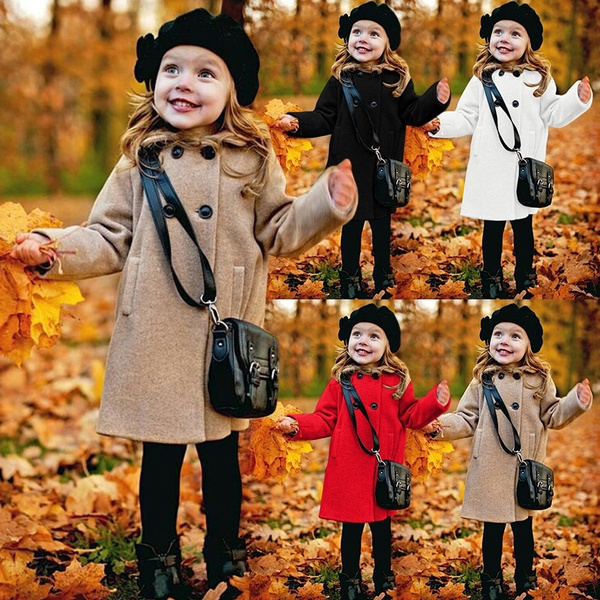 Cute Trendy Girl's Jacket Kids Wool Blend Outfits Long Double Breasted Coat  Button Coat Autumn Winter Cute Warm Baby Girl Coat Little Girl Long
