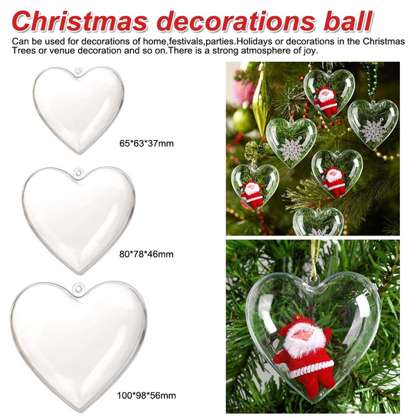 5/10Pcs Xmas Transparent Plastic Heart Ball Fillable DIY Christmas Tree Ornament 