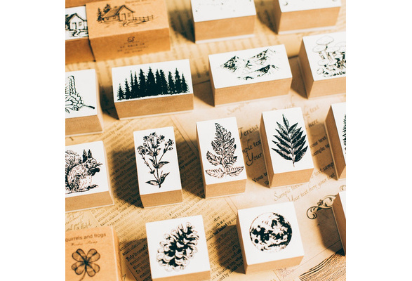 Wood Stamp DIY Wooden Rubber Stamps Vintage Plants Ginkgo Star