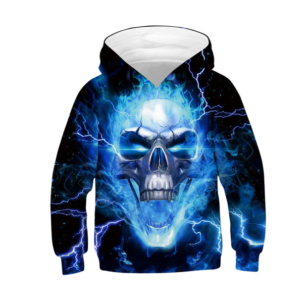 Children Fashion Gothic Flame Skull Hoodies Boys Girls Funny