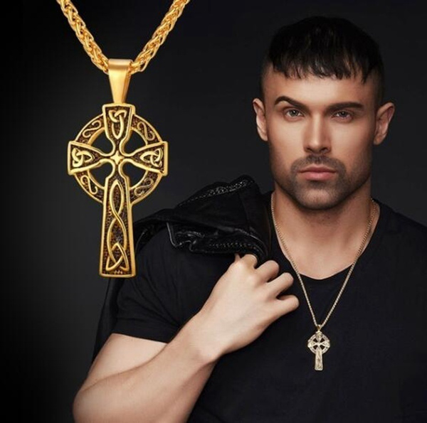Men Celtic Knot Cross Pendant Gold 