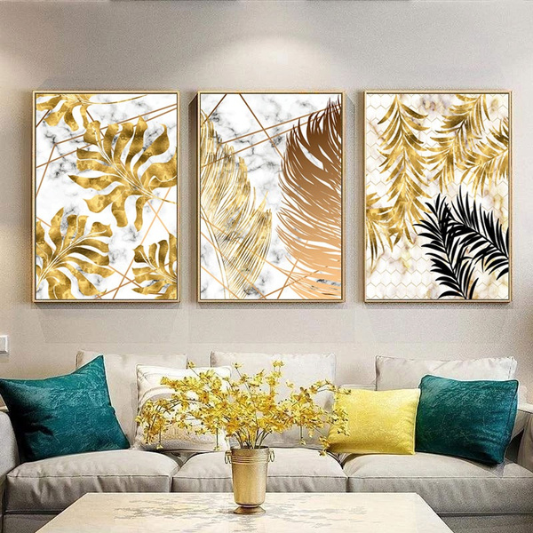 Golden Leaf Canvas Painting Nordic Plants Posters Modern Room Decor Wall Art