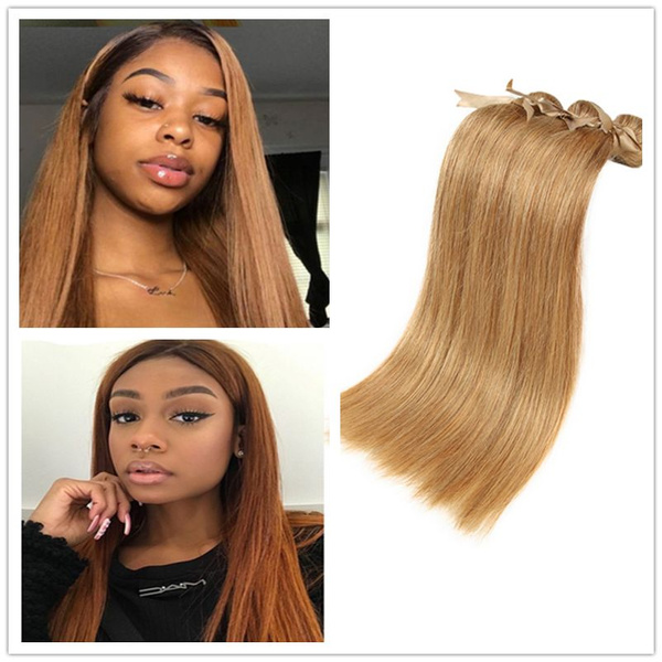 Strawberry gold straight Brazilian hair weave hair extension Remy human hair  | Wish