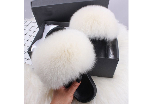 girl slides with fur