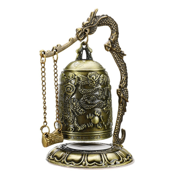 Chinese Dragon Carved Buddhist Bell Zinc Alloy Vintage Home Good Luck Decor LC 