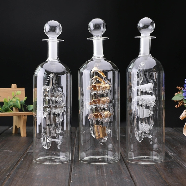 Ship In a Bottle Glass Boat Wood Decorative Room Home Decoration Accessories 
