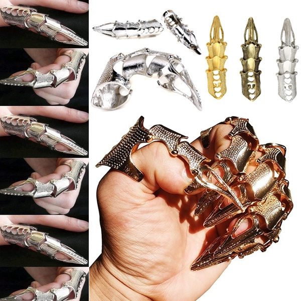 Vogue Punk Ring Rock Scroll Joint Armor Knuckle Metal Full Finger Claw Ring Cool