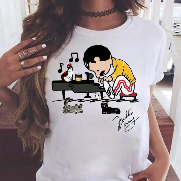 Official Freddie Mercury playing piano with cat shirt Wish