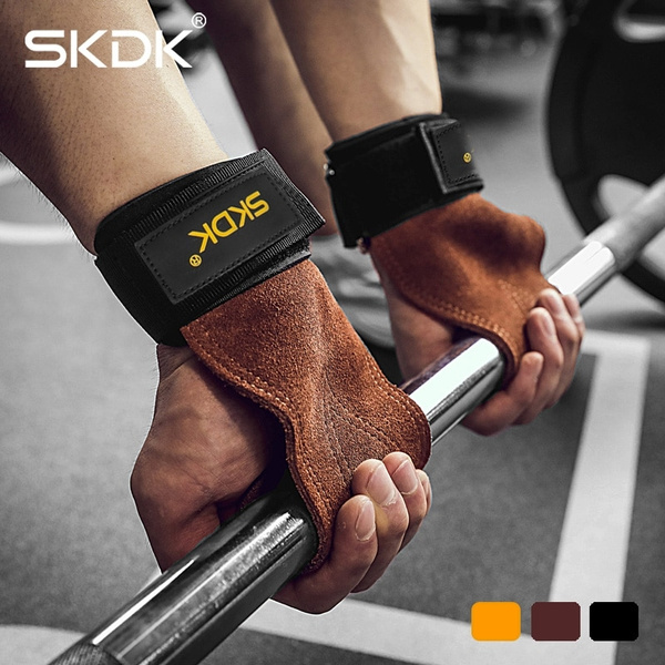 Leather Hand Grip Anti-Skid Weight Lifting Palm Protector Gloves. 
