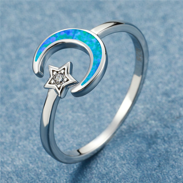 925 Silver Pretty Fashion Wedding Rings for Women Blue Fire Opal Rings Size 6-10