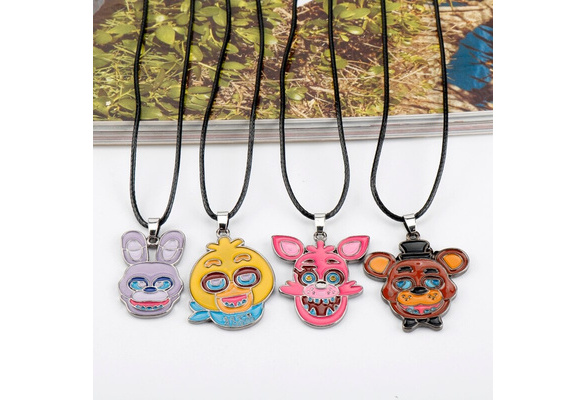 Game Five Nights At Freddy's 4 Metal Necklace FNAF Foxy Chica Bonnie Freddy  Nightmare Fredbear Bear Black Leather Rope Pendant