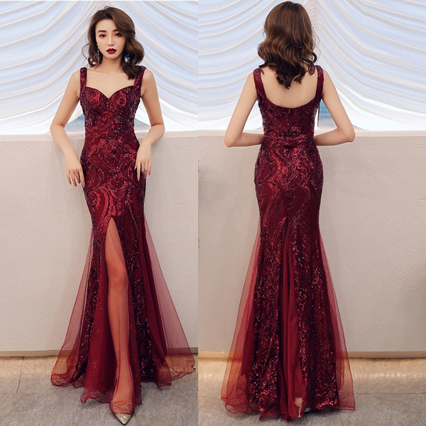 industrialisere konvergens Uenighed Shinny Gold Red Sequined V Neck Sleeveless Elegant Evening Dresses Sexy  Robe De Soiree Formal Dress Luxury Mesh Club Party | Wish