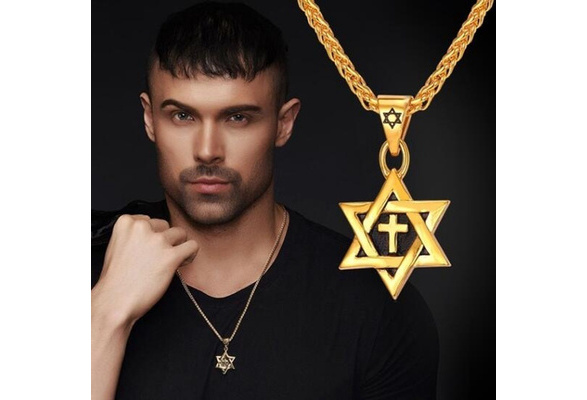 male star of david necklace