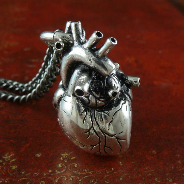 Anatomical Heart Necklace Antique Silver Pendant Bronze Sweater Chain Wish - Anatomical Heart Pendant Anatomical Heart Necklace Antique Silver Pendant Bronze Sweater Chain Wish - Anatomical Heart Pendant