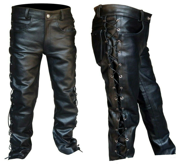 mens black leather jeans