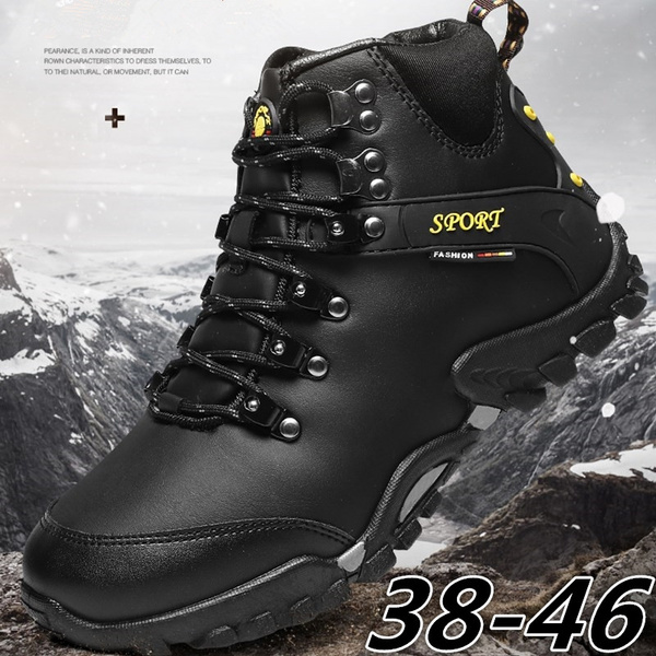 Men's Autumn and Winter Warm Fur Wine Red/Black Waterproof Hiking Boots