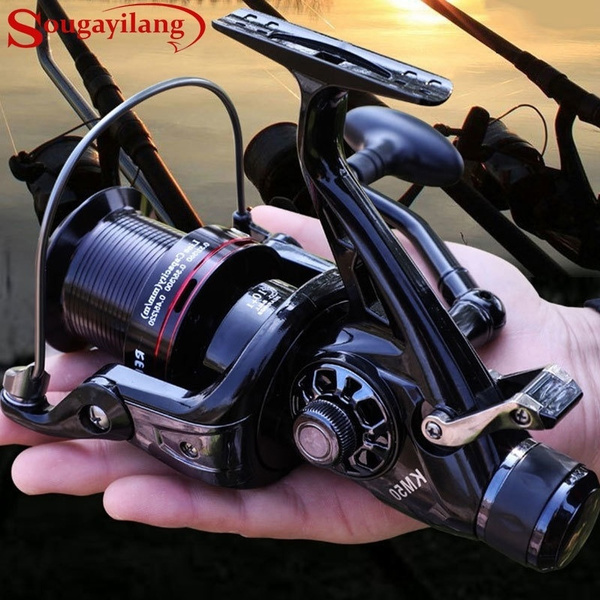 Sougayilang Spinning Fishing Reel 5.2:1 Dual Brake Feeder 11+1BB Carp Reel  with Rear Drag Freshwater and Saltwater 5000 6000 Series