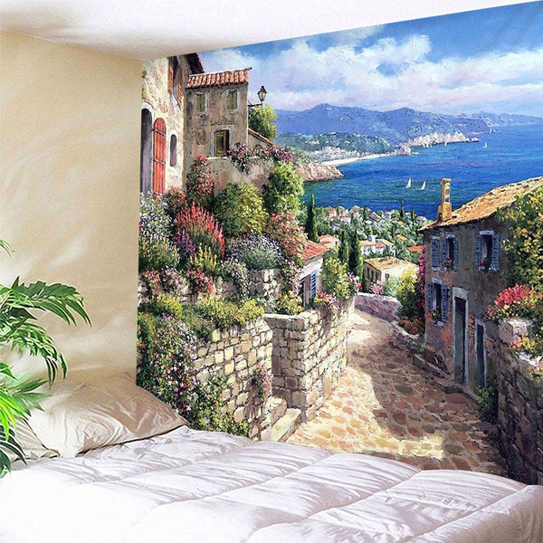 Multicolor Wall Hanging Bedspread Bed Cover Wall Decor Lunarable Wanderlust Tapestry King Size 104 W X 88 L Inches Mediterranean Sea Traditional Italian Design Cliff Coastline View Mountains 