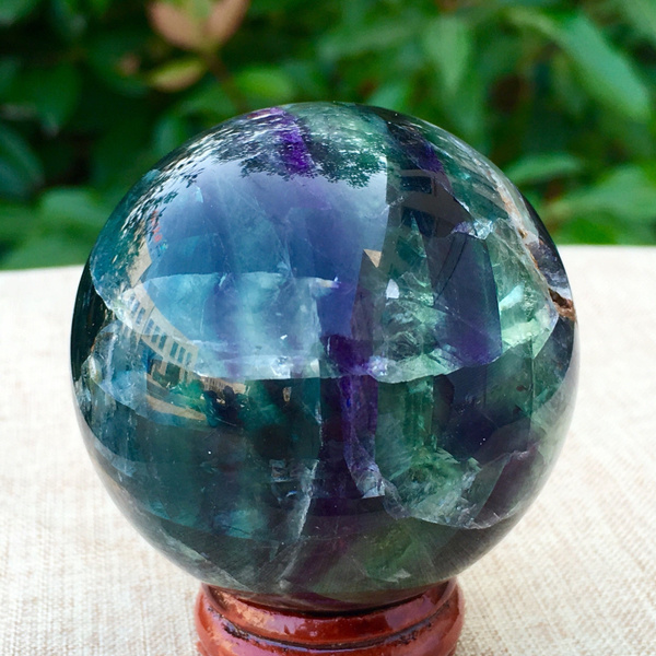 Natural Sphere Fluorite Healing Gemstone Glass Crystal Ball Quartz Stone