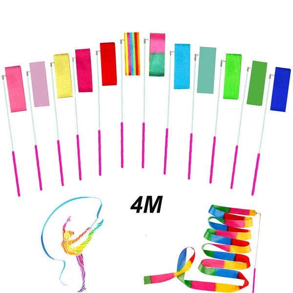 12 Pieces 4 M Dance Ribbons Streamers Rhythmic Gymnastics Ribbon Wands ...