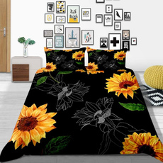 beddingkingsize, sunflowerinblackbackground, Polyester, forbirthdaygift