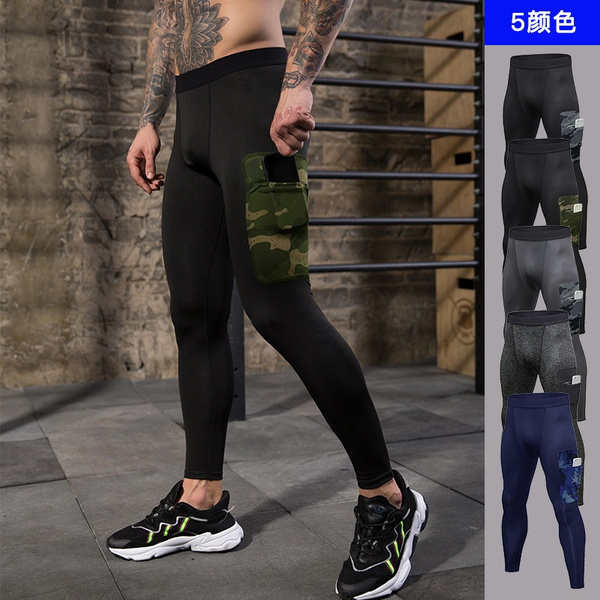 Men Gym Leggings New Men Side Pocket Running Tights Pants Sportswear Quick  Dry Breathable Pro Compression Fitness Trousers