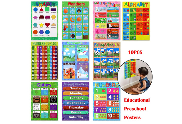 13x20 Inches Educational Posters for Toddlers and Kids Perfect for Children Preschool /& Kindergarten Classroom Posters Teach Alphabet Letters Numbers Weather Days of The Week Month of The Year