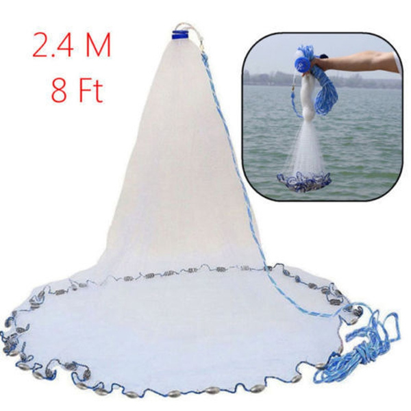 8FT 2.4m Strong Nylon Mesh Fishing Net Bait Easy Throw Hand Casting 3