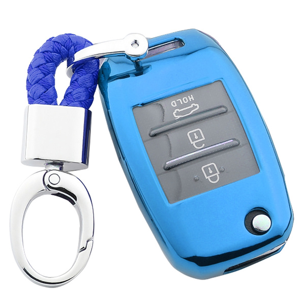 For Kia Smart Car Key Case Cover Fob Holder Shell Accessories Blue 