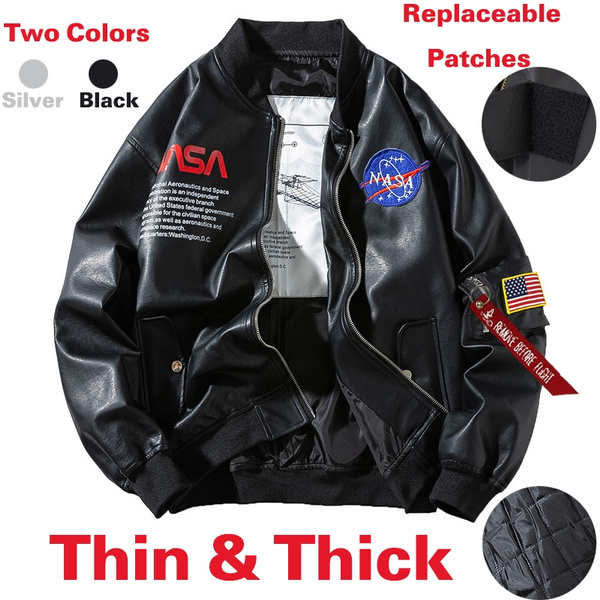 NASA Men's Leather Bomber Jacket Loose – Hentschman