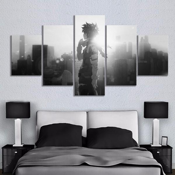 5 Piece Black White Anime Wall Picture My Hero Academia Poster Comic Art Canvas Painting Bedroom Decoration No Frame Wish - Black White And Grey Wall Decor