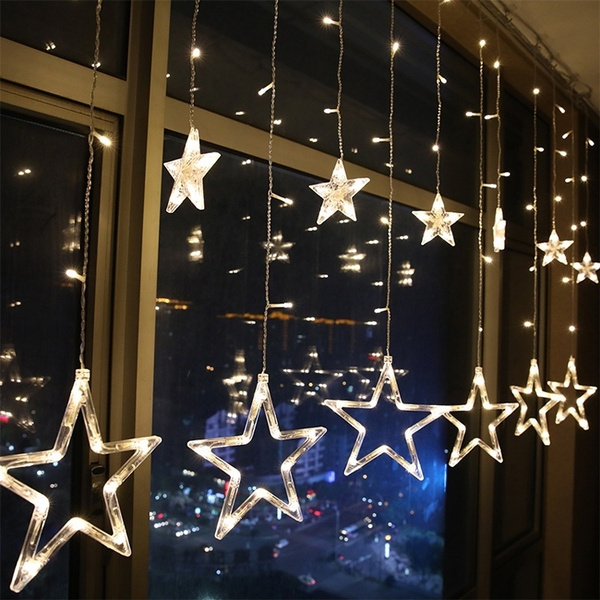 138 LED Twinkle Star Curtain Window Fairy Lights XMAS Party Wedding Home Decor 