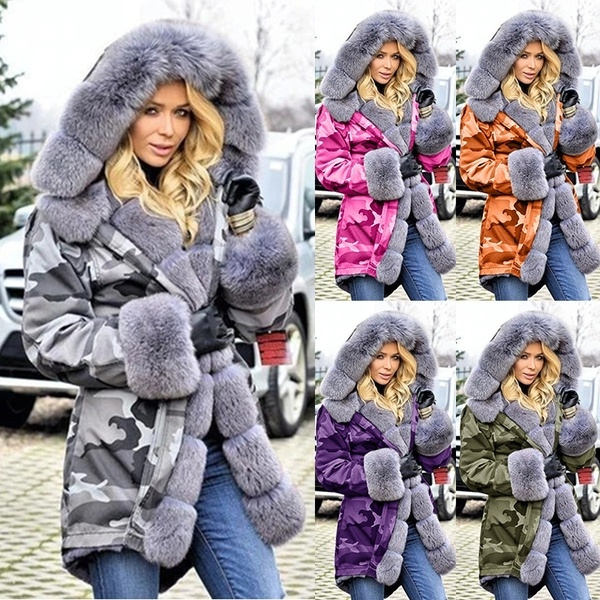 Womens camouflage coat outlet with fur