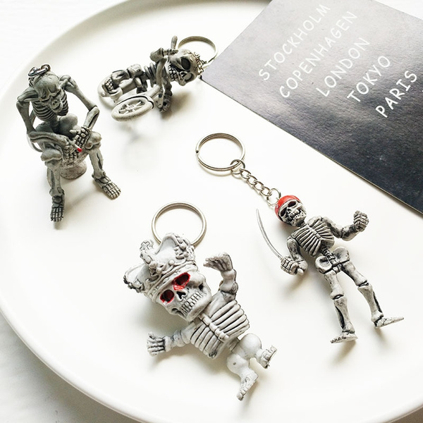 Alloy Rubber Vogue Keychain Gray Car Keyring Key Chain Cool Skull Toilet Gi Top 