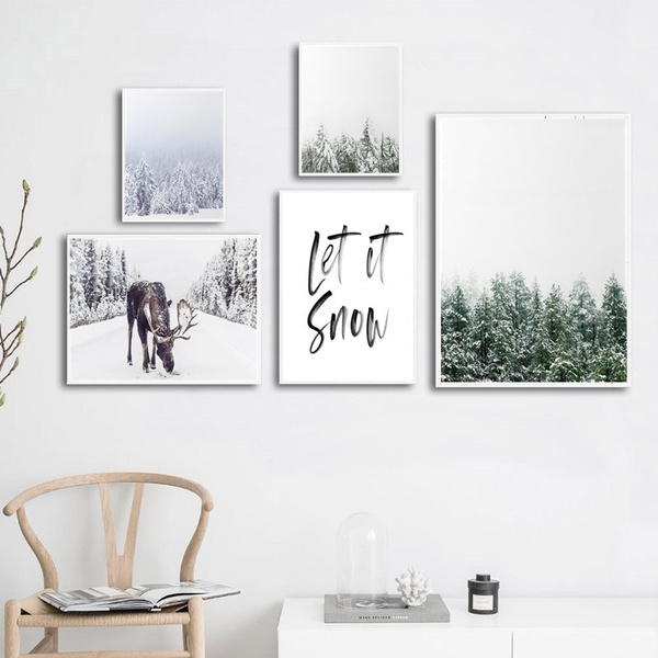 Nordic Snow Deer Christmas Posters Wall Art Print Painting On Canvas ...