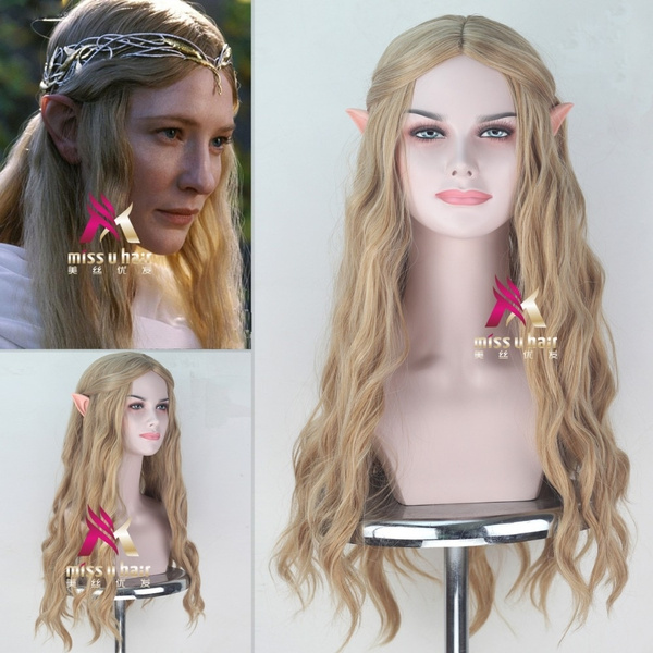 The Lord of the Rings Movie Galadriel wig women role play long gold wavy hair queen Cate Blanchett fancy wig costumes wig cap