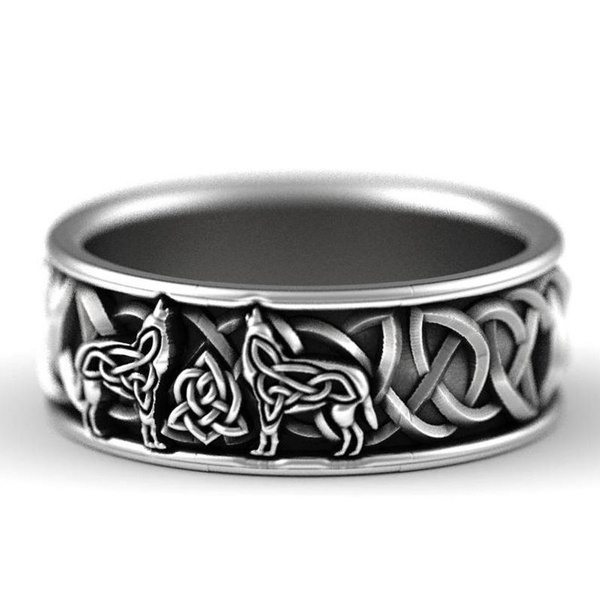 Mens wolf wedding on sale band