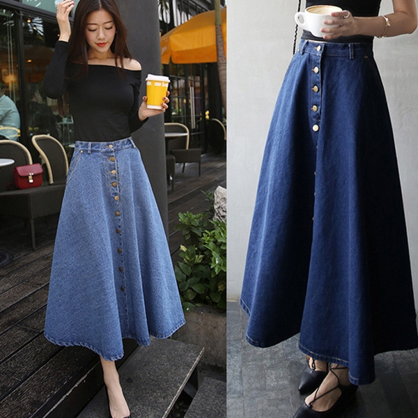 Women's Long Indigo Denim Skirt | UK Size 8-24 | Maxi Skirt | Shop Now