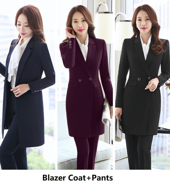 ladies long coat pant suit