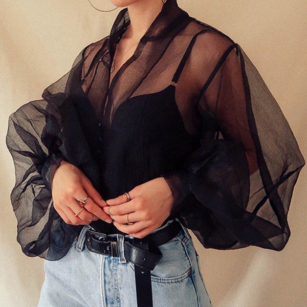 Puff sleeve store sheer top