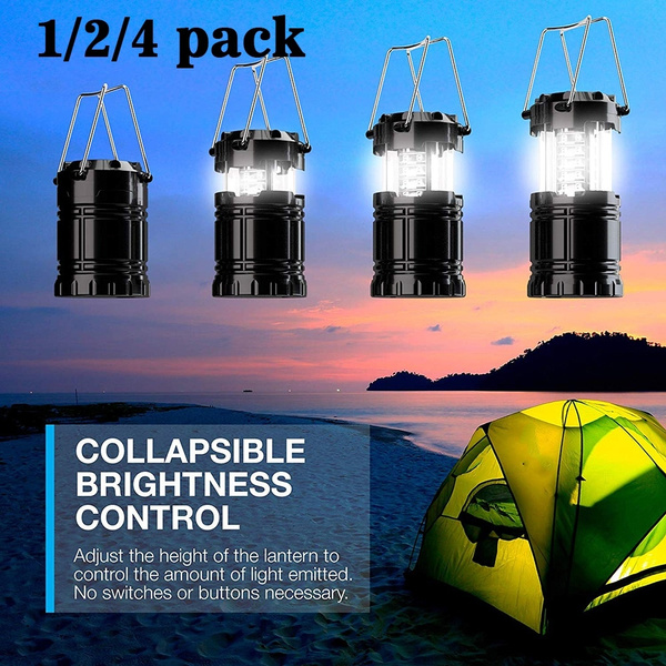 4 Pack LED Camping Lantern Portable Flashlight with 12 aa Batteries -  Survival Kit for Emergency, Hurricane, Power Outage Great Christmas Gift