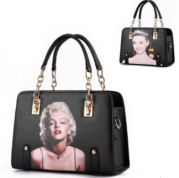 Marilyn Monroe Printed Leather Handbag Lady Tote Bag Audrey Hepburn  Crossbody Messenger Bags Women Shoulder Bag