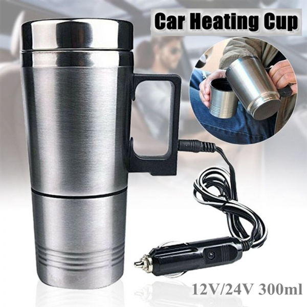 12V Thermos Electric Heated Travel Mug Stainless Steel Coffee Tea Cup Warmer 