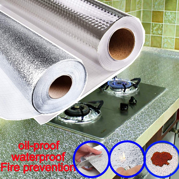 VeliToy Waterproof Oil Proof Aluminum Foil Sticker Self Adhesive Wallpaper  Kitchen Stove Wall Stickers(40cmx200cm) 