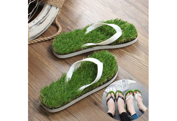 Black Creative Simulated Grass Flip-flops Summer Casual Artificial Lawn  Sandal Personality Slippers Size 40 and 41