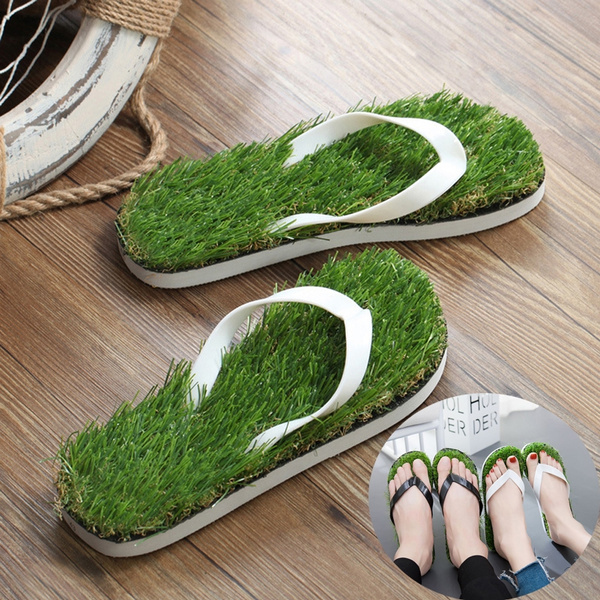 Green grass flip store flops