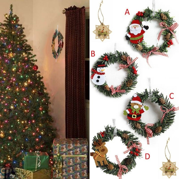 Mini Christmas Wreath Decor Wall Door Hanging Ornament Garland Xmas Party Decors 