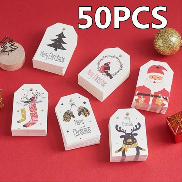 50PCS DIY Kraft Tags Merry Christmas Labels Gift Wrapping Paper Hang Tags Santa Claus Paper Cards Xmas Party Supplies | Wish