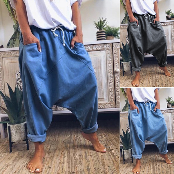 Women's Fashion Casual Baggy Harem Jeans Denim Hip Hop Drawstring Pants ...